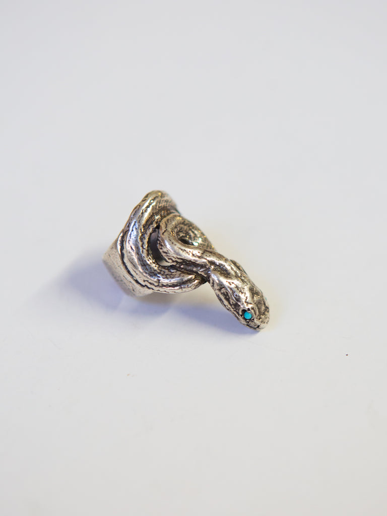 Silver Snake Ring With Turquoise Eyes