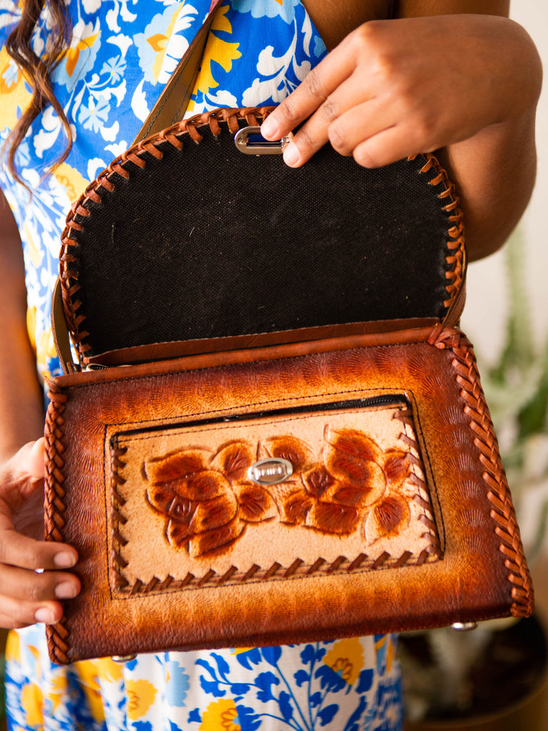Tooled Leather Flower Purse